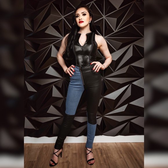 Maniere De Voir RACER NECK HIGH SHINE BODYSUIT - BLACK - Size US 0 - Picture 3 of 5